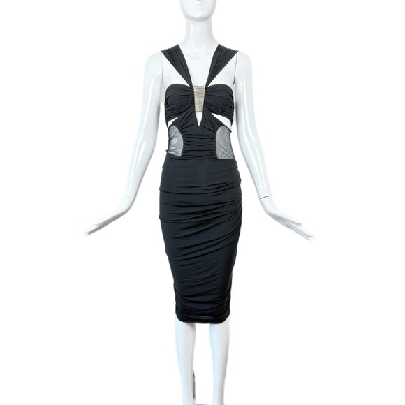 DONNA KARAN 2005 Vintage Black w. Silver Hardware Midi Dress - Picture 7 of 8